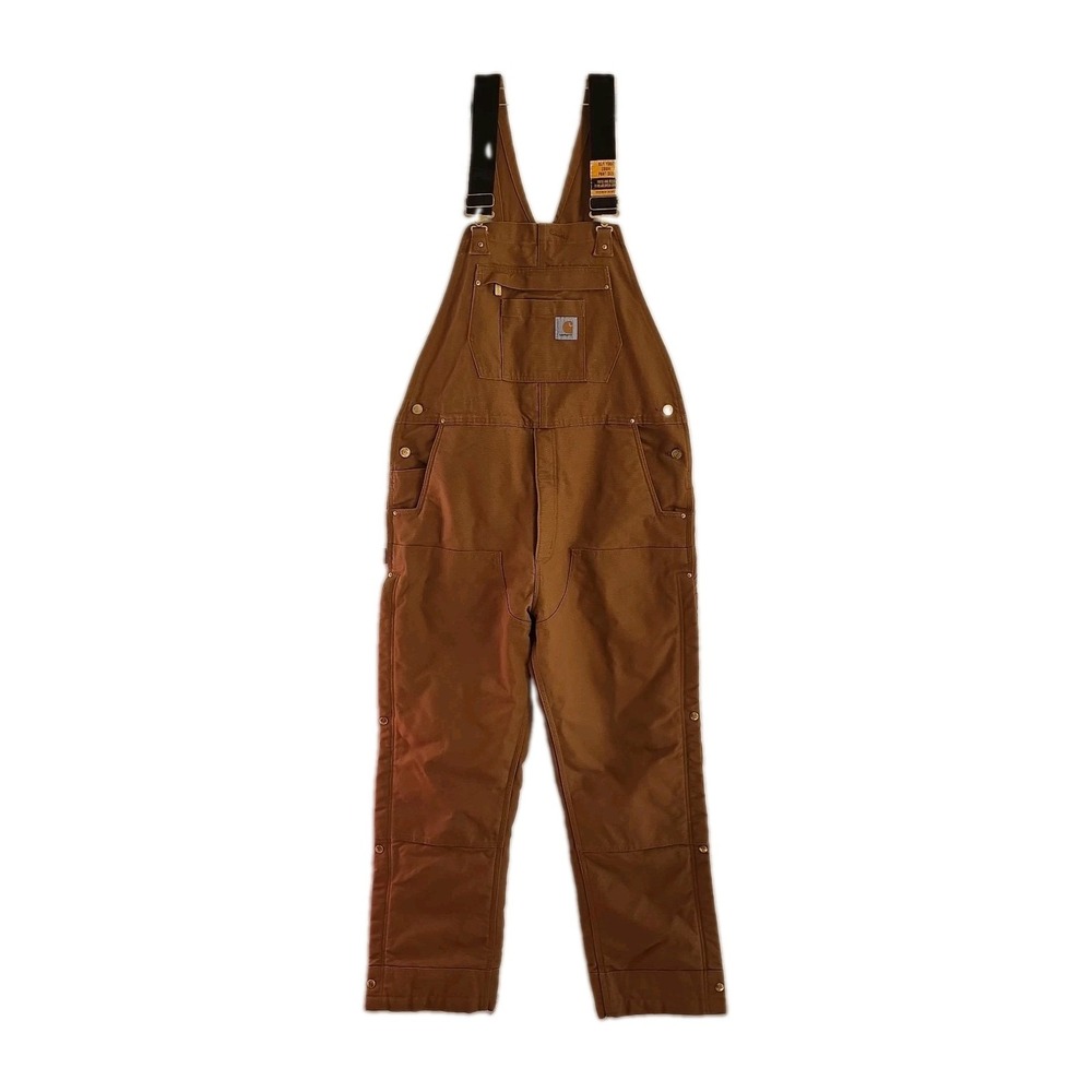 Carhartt 104393 BRN Insulated Bib Overalls Mens L Regular Brown Duck Loose Fit